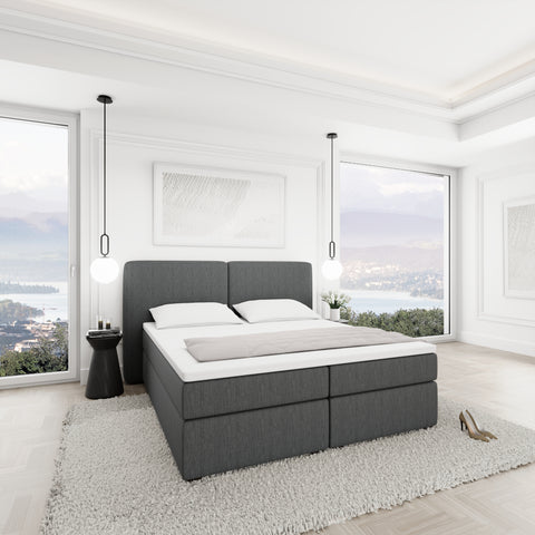 160x200 Cama Boxspring BILOBA con almacenamiento y topper