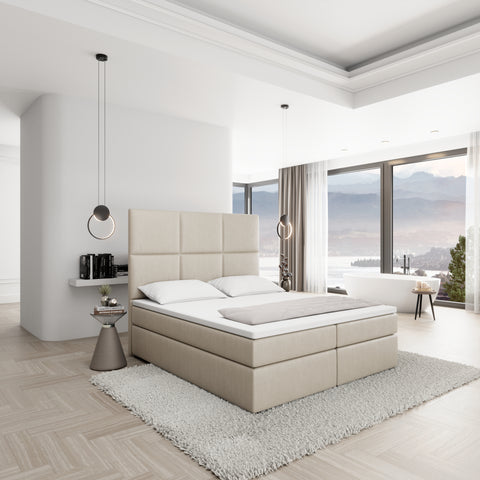 160x200cm Cama Boxspring PALAZZO con almacenamiento y topper